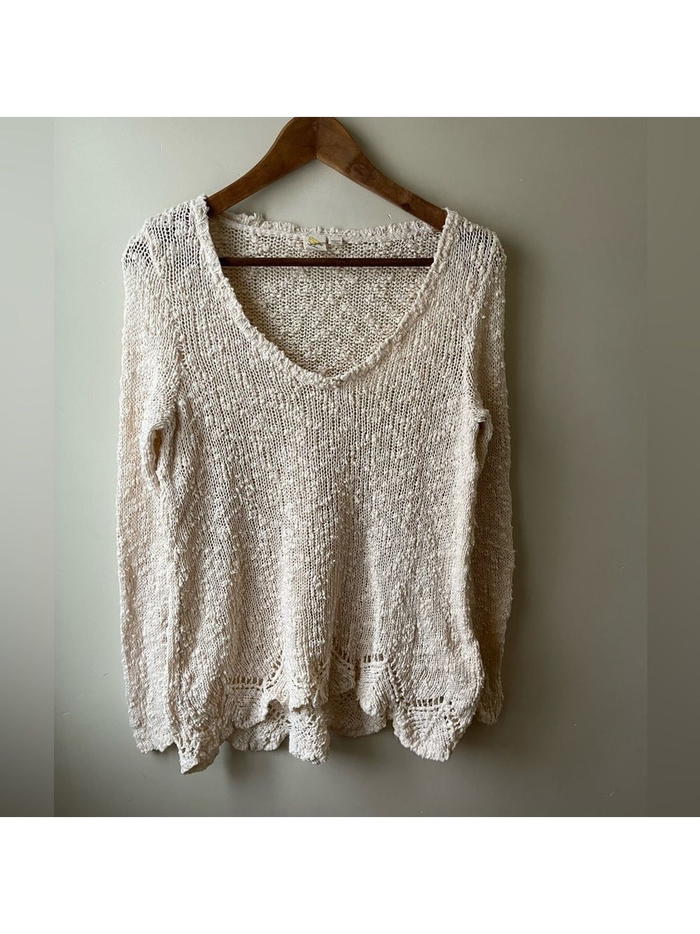 anthropologie yellow bird Soft Slub loose Knit V Neck Sweater extra small